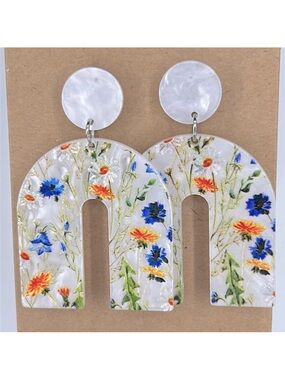 Acrylic U Shape floral Print Dangle Earrings Elegant Style Fashion Jewelry